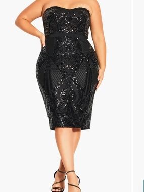 City Chic Black Strapless Sequin Midi Dress